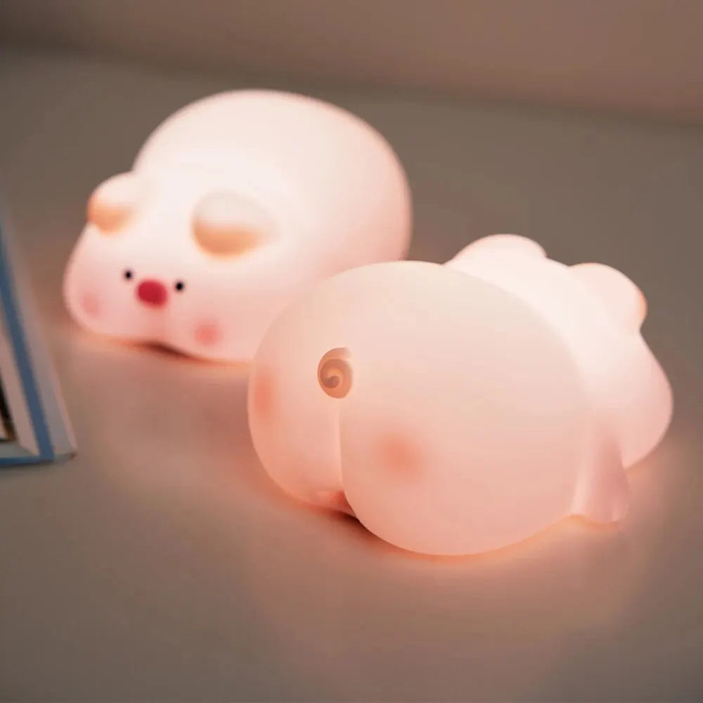 Touch Sensor Silicone LED Lamp Cute Little Piggy USB Rechargeable Nightlight Dimmable Mood Light for Bedroom Decor Birthday Gift