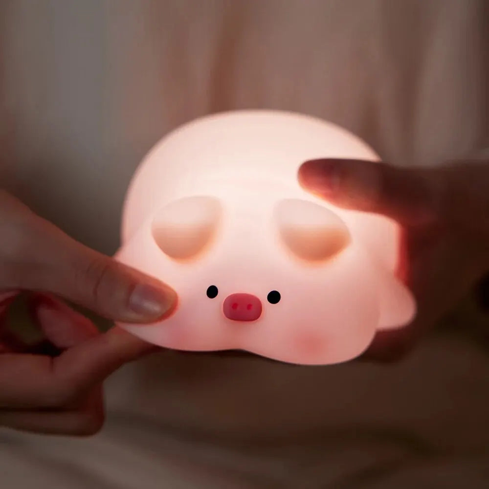 Touch Sensor Silicone LED Lamp Cute Little Piggy USB Rechargeable Nightlight Dimmable Mood Light for Bedroom Decor Birthday Gift